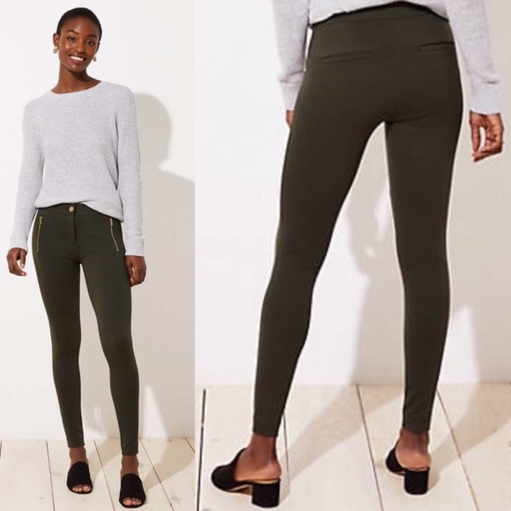 LOFT Solid Black Leggings in Zip Pocket Ponte NWT